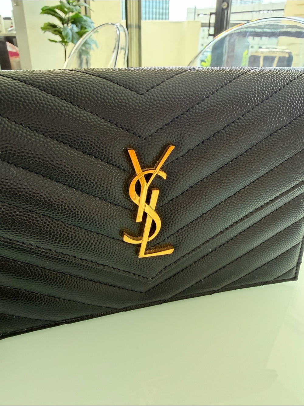 Saint Laurent Black Quilted Leather Crossbody with Gold YSL Chain - Picture 2 of 7